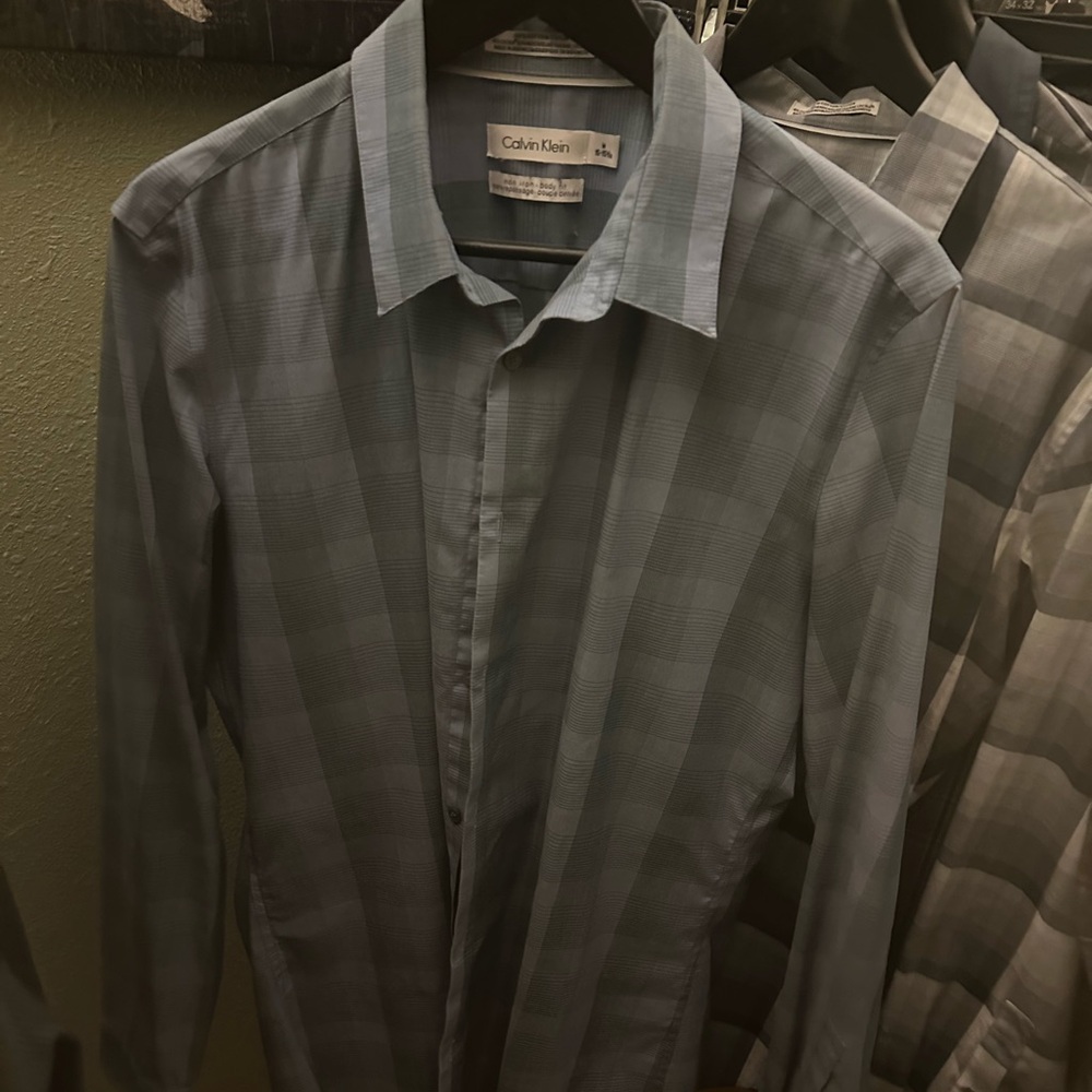 Calvin Klein Men's Gray Plaid Dress Shirt
